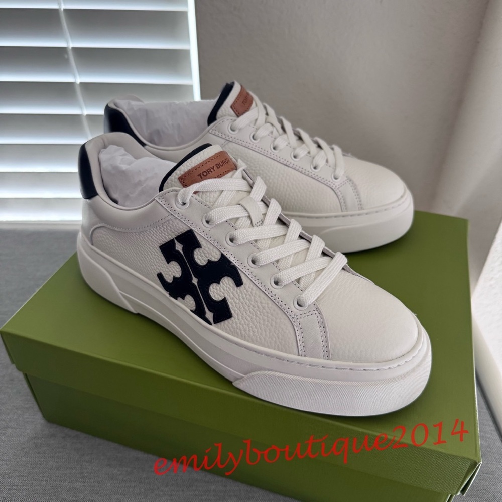 NIB Tory Burch Size 8 Signature Color Block Platform Leather Sneaker Shoes